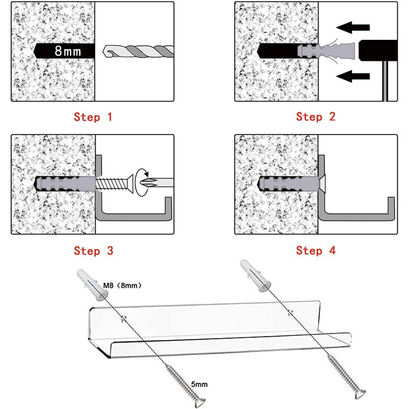 Cerpourt Acrylic Floating Wall Ledge Shelf, Wall Mounted Nursery Kids Bookshelf, Invisible Spice Rack, Clear Bathroom Storage Shelves Display,Acrylic 15" Invisible Bookshelf, Set of 4 - Image 5